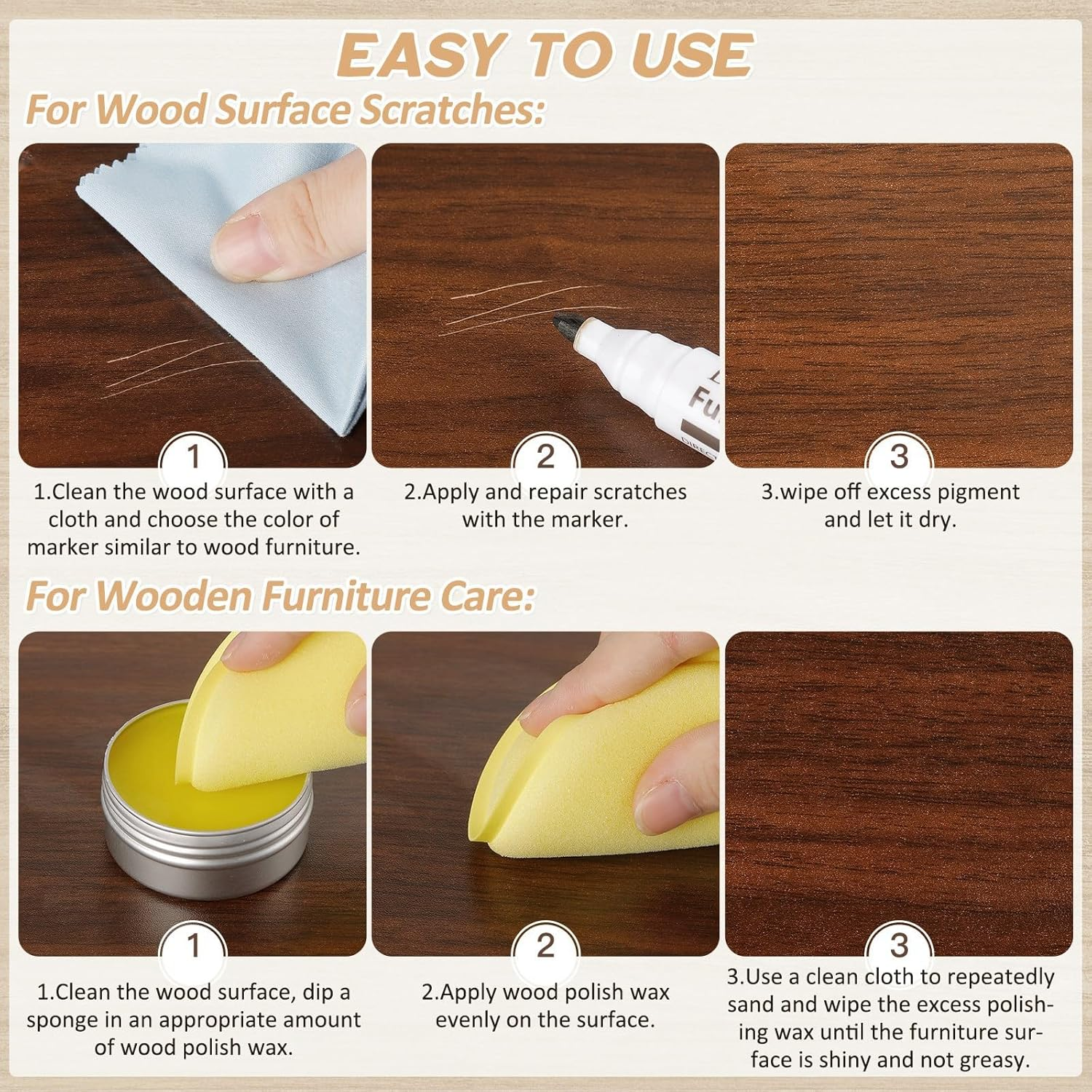 DEWEL Furniture Markers Touch up - 18 Color Wood Markers Repair Kit with Wood Polish Wax, Upgrade Floor Repair Kit, Pens for Scratches, Table, Cabinet, Bedpost image number 1