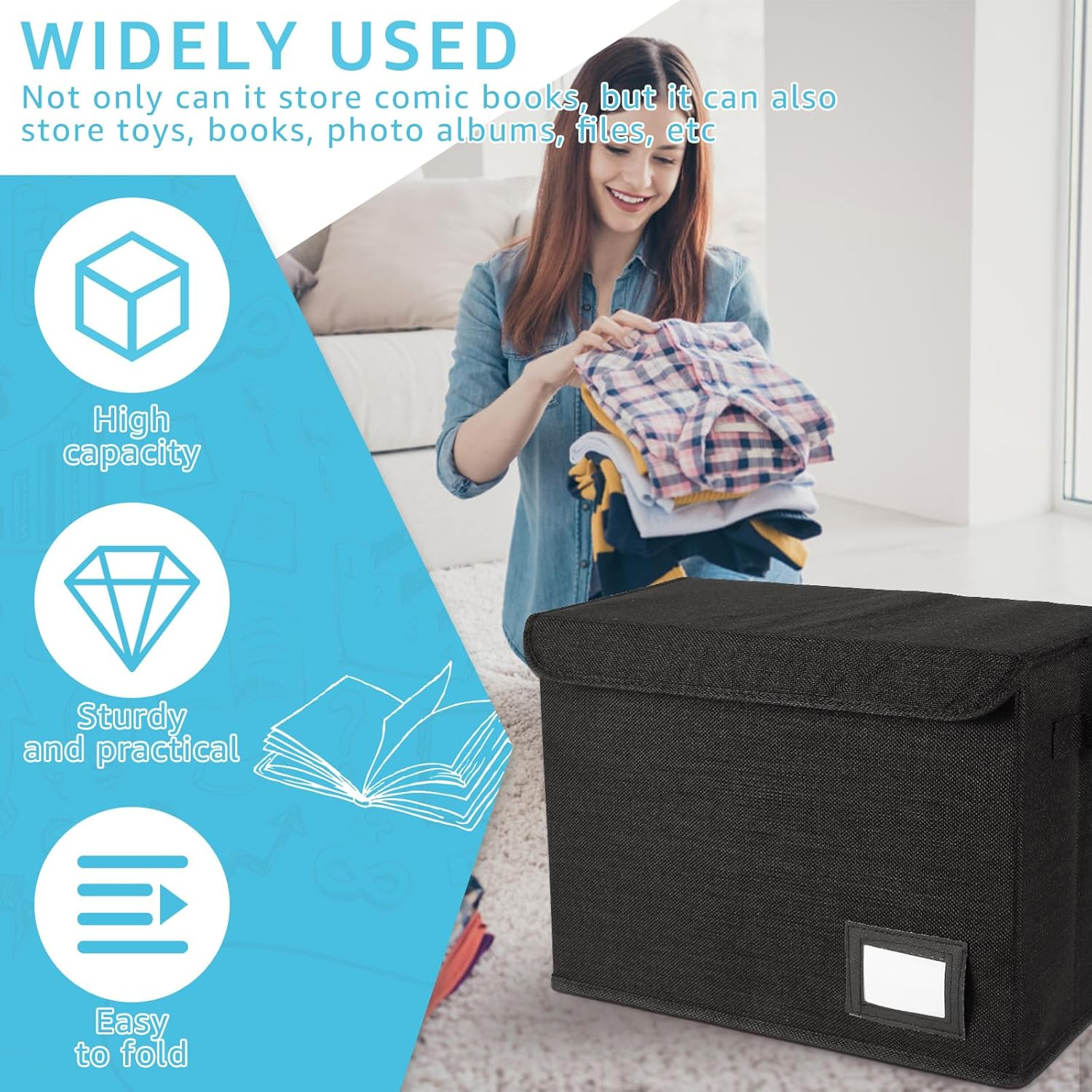 DJAPWPX 4 Pcs Comic Book Storage Box with Enclosed Lid and Handles Holds 150-180 Comic Books for Wardrobe Closet Shelf Office image number 2