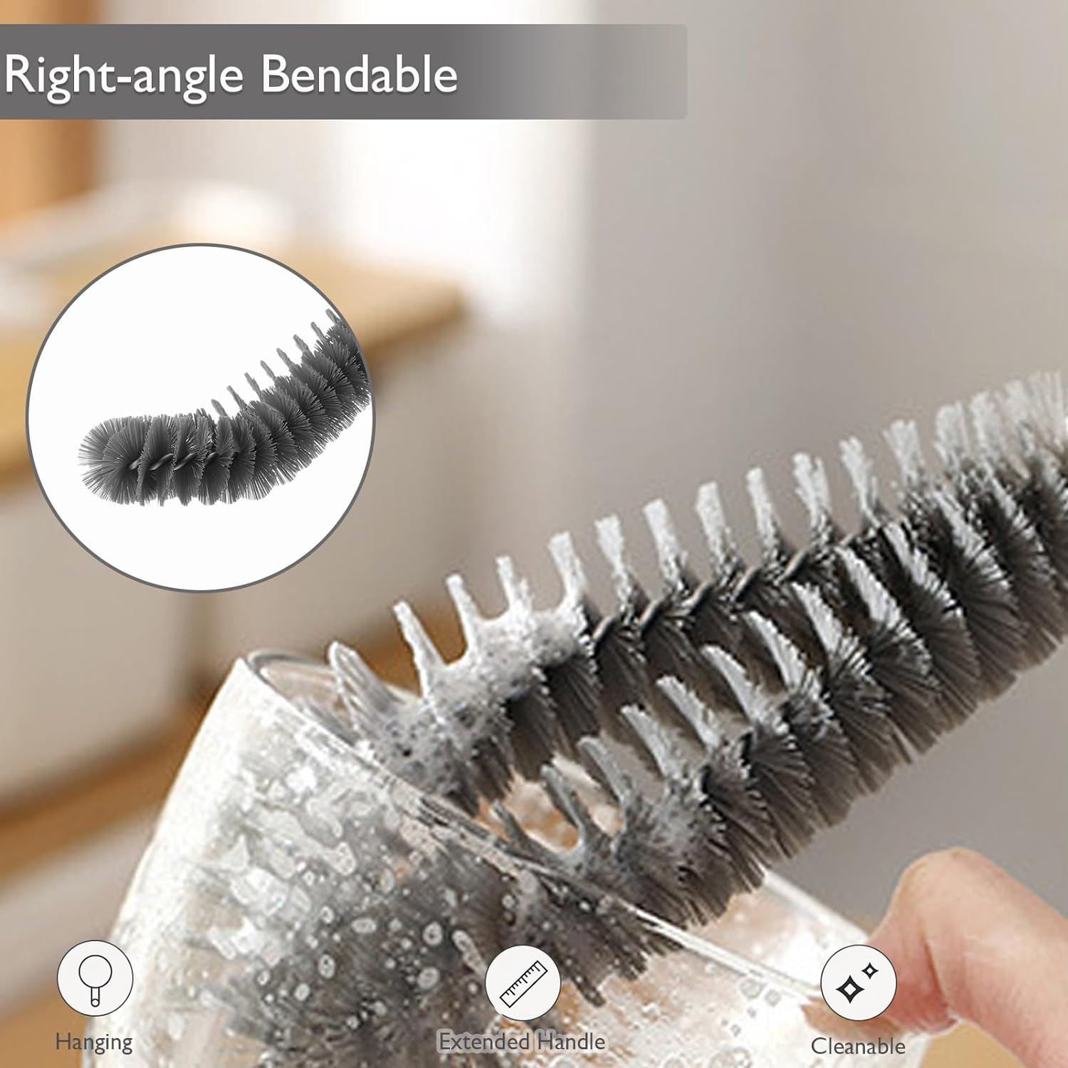 2-Pack 16 Inches (40Cm) Long Handle Bottle Cleaning Brushes - Ideal for Coffee Glasses, Pots, Milk Cups, Mugs, Wine Bottles, and Baby Bottles (Black) image number 3