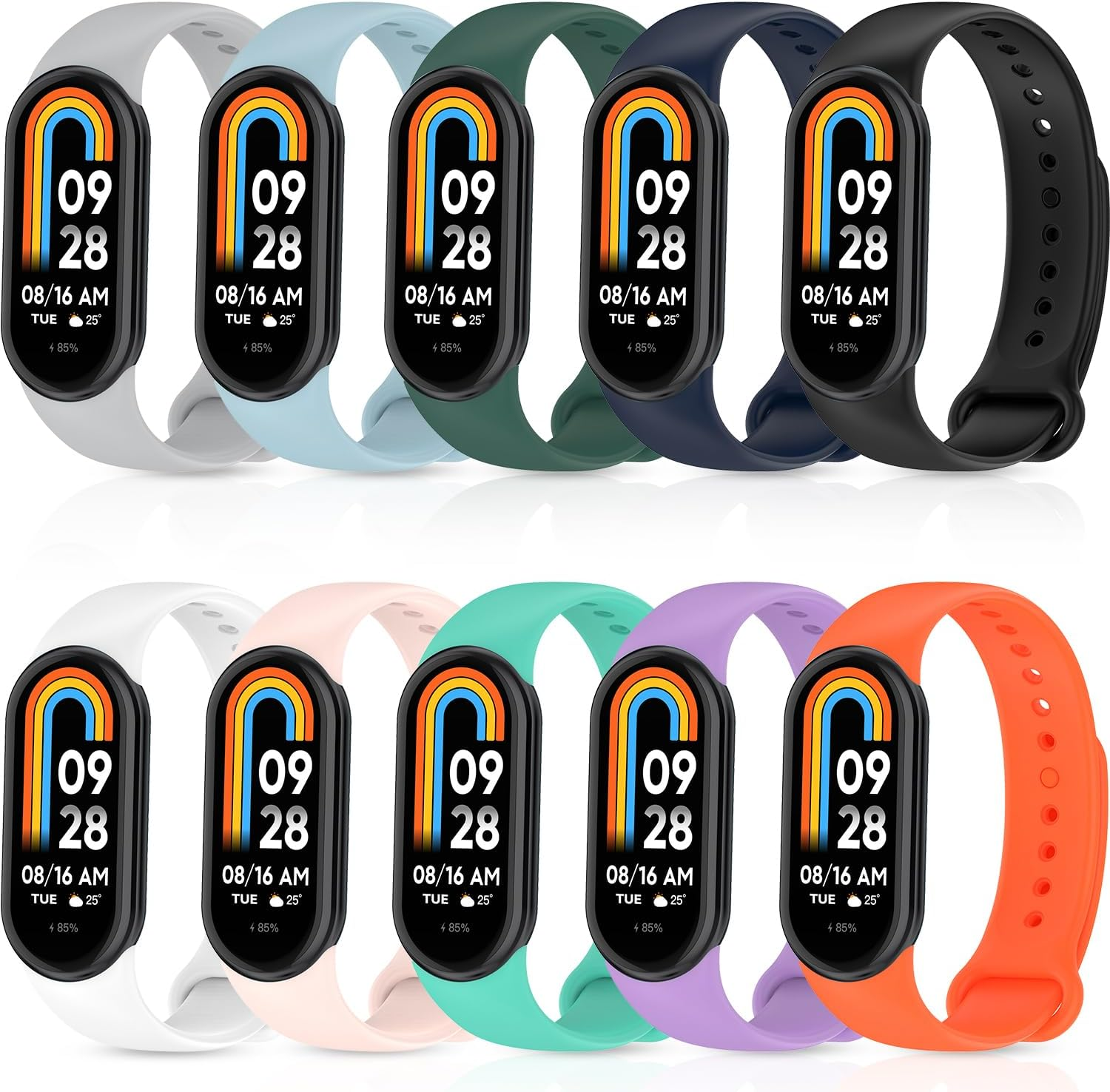 (10 Pack) Watch Bands Compatible with Xiaomi Mi Band 10/9/8/NFC, T Tersely Soft Silicone Replacement Bands Sport Adjustable Wrist Strap for Women Men,Colourful Bracelet Strap image number 5