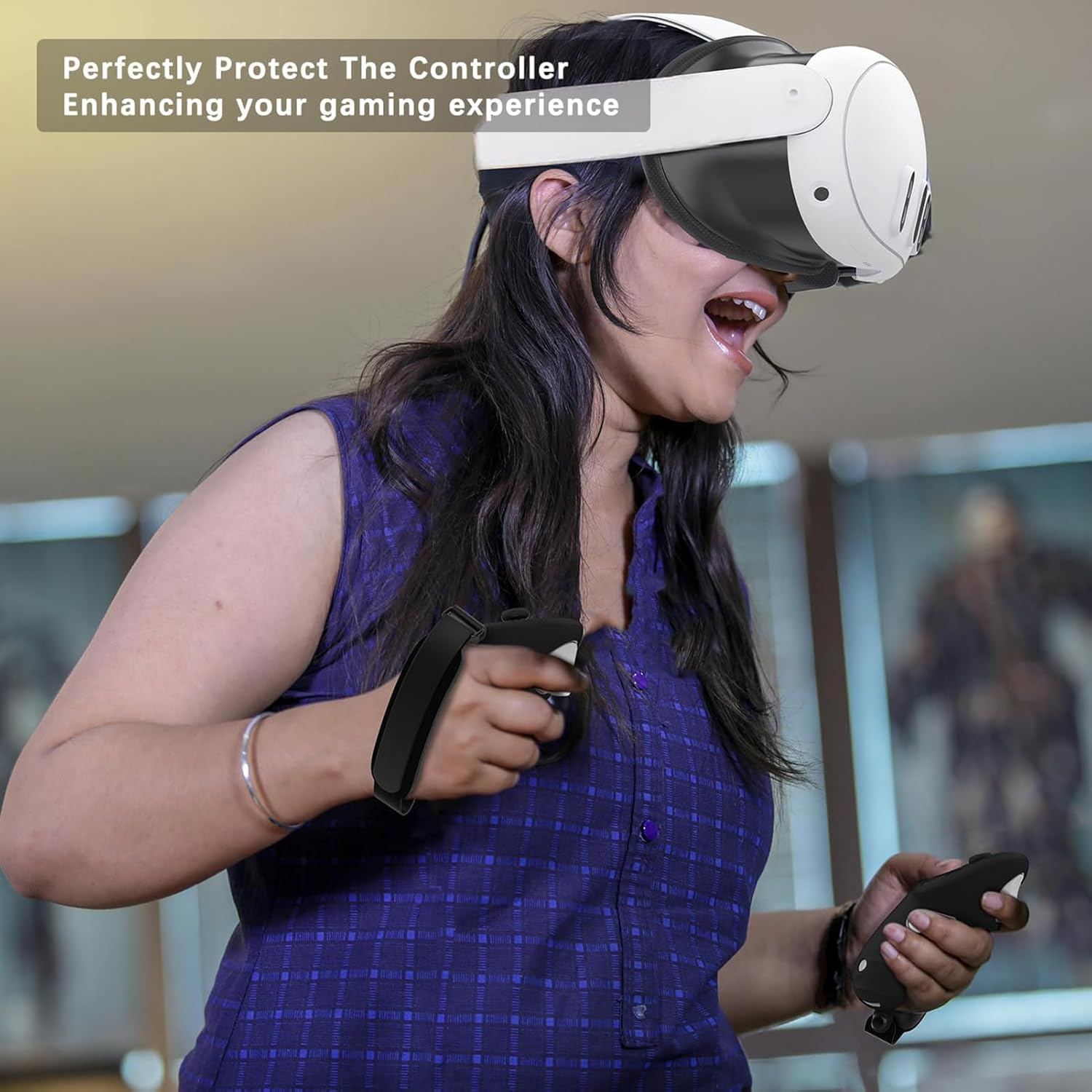 ZONEY Upgraded Controller Grips for Quest 3, Adjustable Hand Grips with Battery Openning and Foam Knuckle Straps, VR Protector Accessories Straps with Widen and Thicken Sponge (Black) image number 3