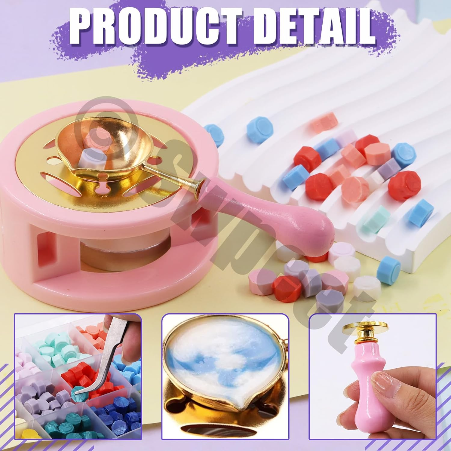 Swpeet 465Pcs Wax Seal Stamp Kit, Sealing Wax Kit with Wax Seal Beads, Wax Stamp, Wax Warmer, Vintage Envelopes and Tealight Candles for Envelopes Letter Sealing, Invitation Cards image number 3