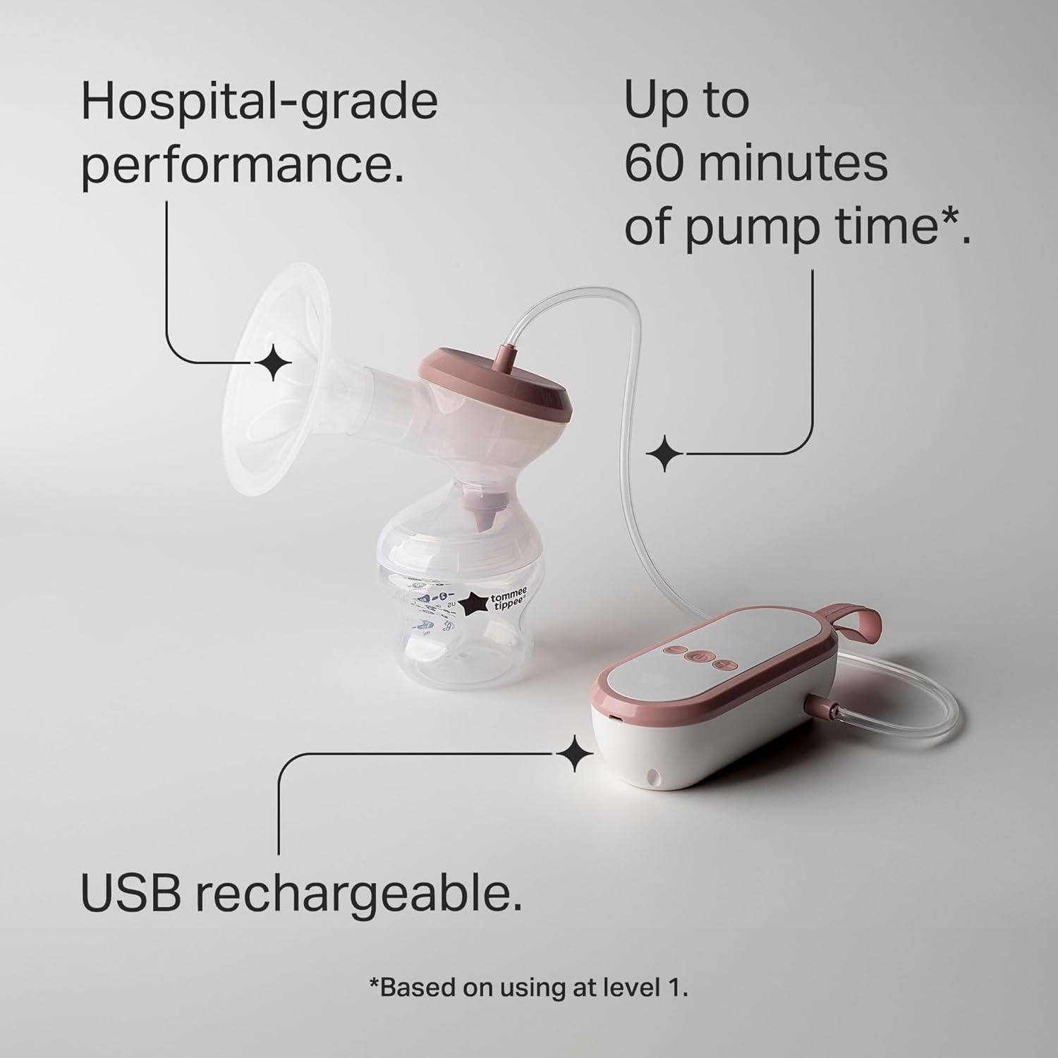 Tommee Tippee Made for Me Single Electric Breast Pump, Strong Suction, Soft Feel, USB Rechargeable, Quiet, Portable, Express Modes, Baby Bottle Included image number 2