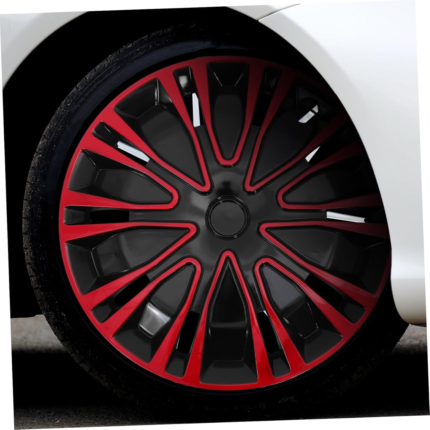 Mikinona 14 Inch Automotive Wheel Hub Caps 2-Tone Red Black Decorative Hub Covers Universal Fit for Car SUV Truck Rim Accessories image number 6
