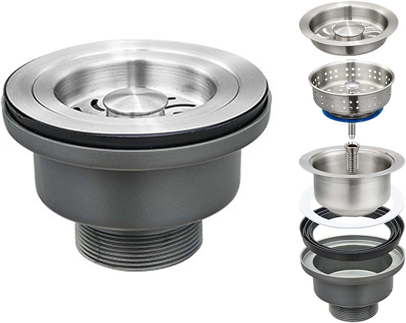 Qruilantu 3-1/2'' ﻿Kitchen Sink Drain Kit Sink Drain Basket Sink Drain Assembly 304 Stainless Steel Sink Strainer Drain Basket Replacement Fit Standard Sink Drain Hole