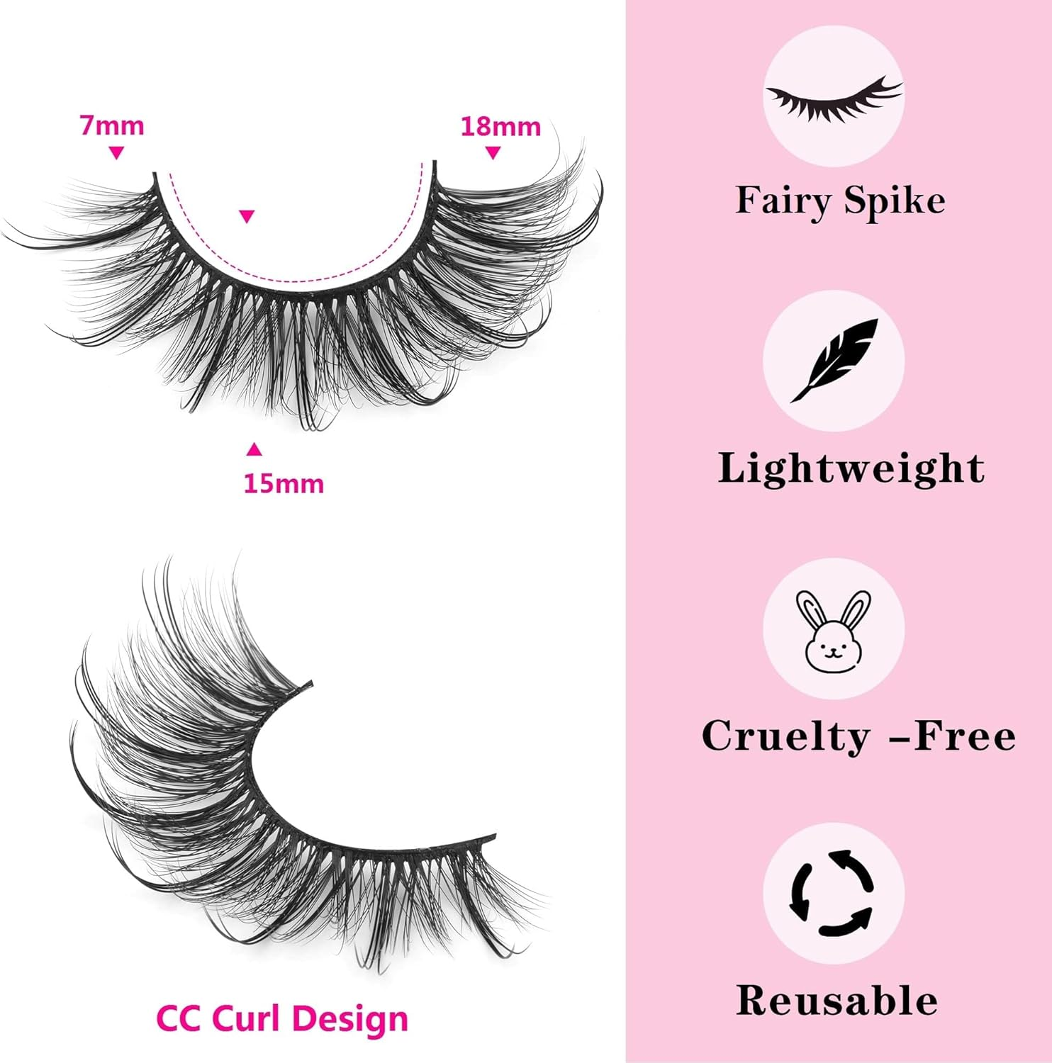 Geeneiya Lashes Wispy Mink Natural Eyelashes Spikes Lash Extensions Look Fluffy False Eyelashes 18Mm Long Strip Lashes Cat Eye Eyelashes Fairy Look 7 Pairs Multipack image number 1