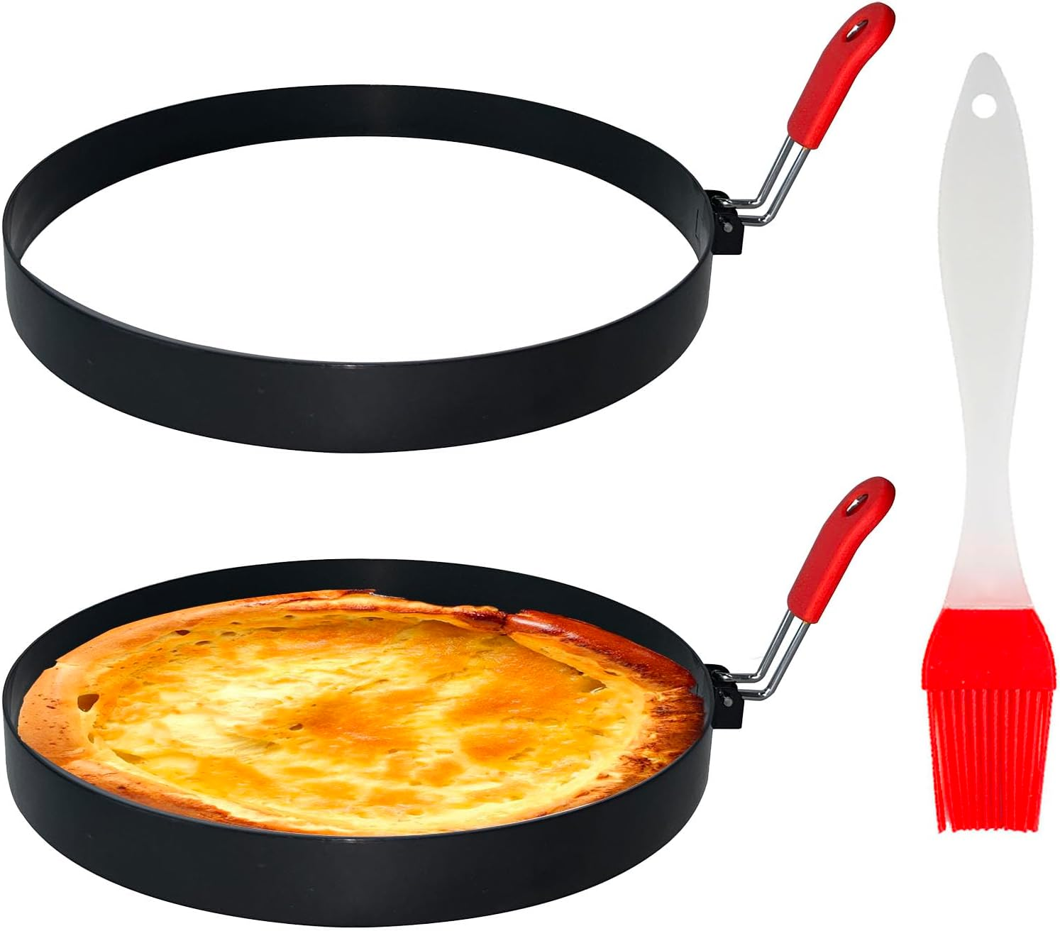 Egg Pancake Rings Mold, 2 Pack 6" round Pancake Shaper Egg Mold Omelet Ring Stainless Steel Frying Eggs Ring with Silicone Handle for Griddle Sandwich Eggs Muffin Pancakes Burger Breakfast image number 3