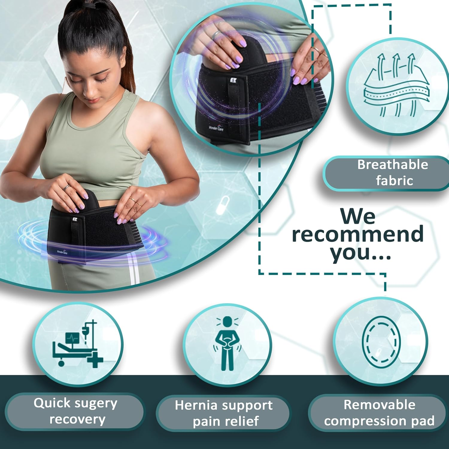 Wonder Care- Umbilical Hernia Support Belt Abdominal Binder for Belly Button Hernias or Navel Hernias, Hernia Pain Relief Brace-4Xl image number 4