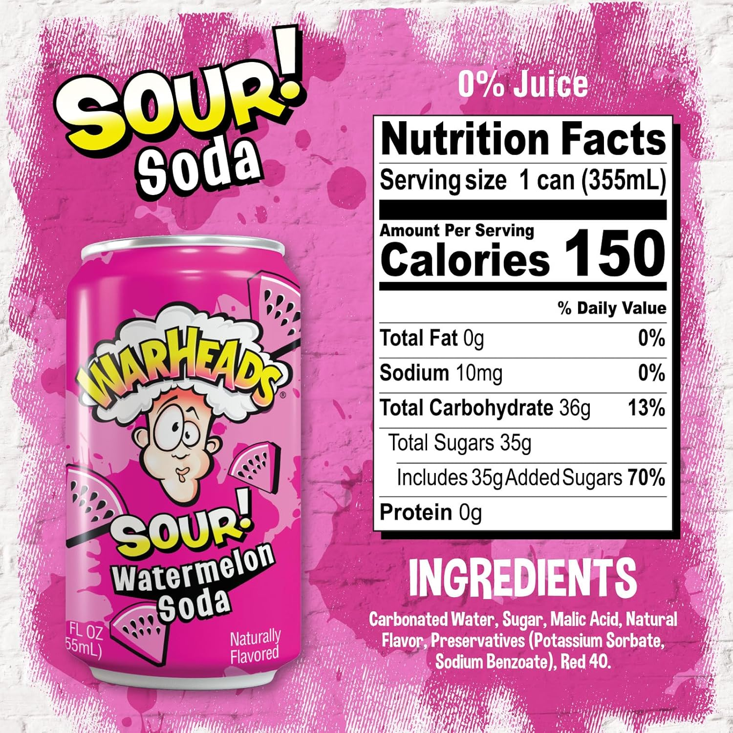Warheads Watermelon Soda 355 Ml (Pack of 12)
