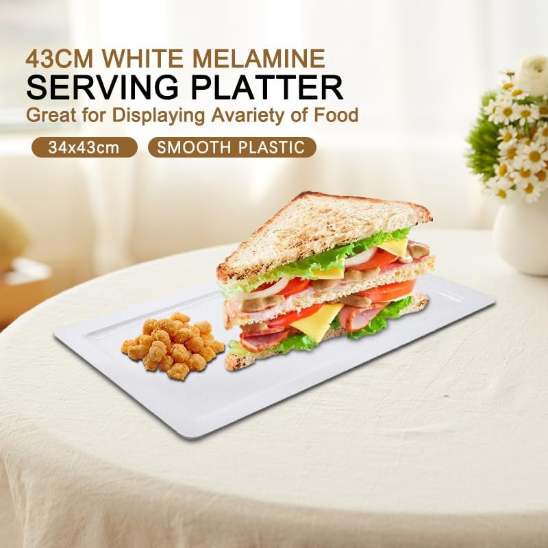 Leona Co Serving Tray Plastic for Party Supplies, 43 X 34Cm Platters for Serving Food, Imitation Porcelain Reusable Dishes for Veggie, Snack, Fruit, Cookies, Desserts in Kitchen, Pool, Pantry image number 2