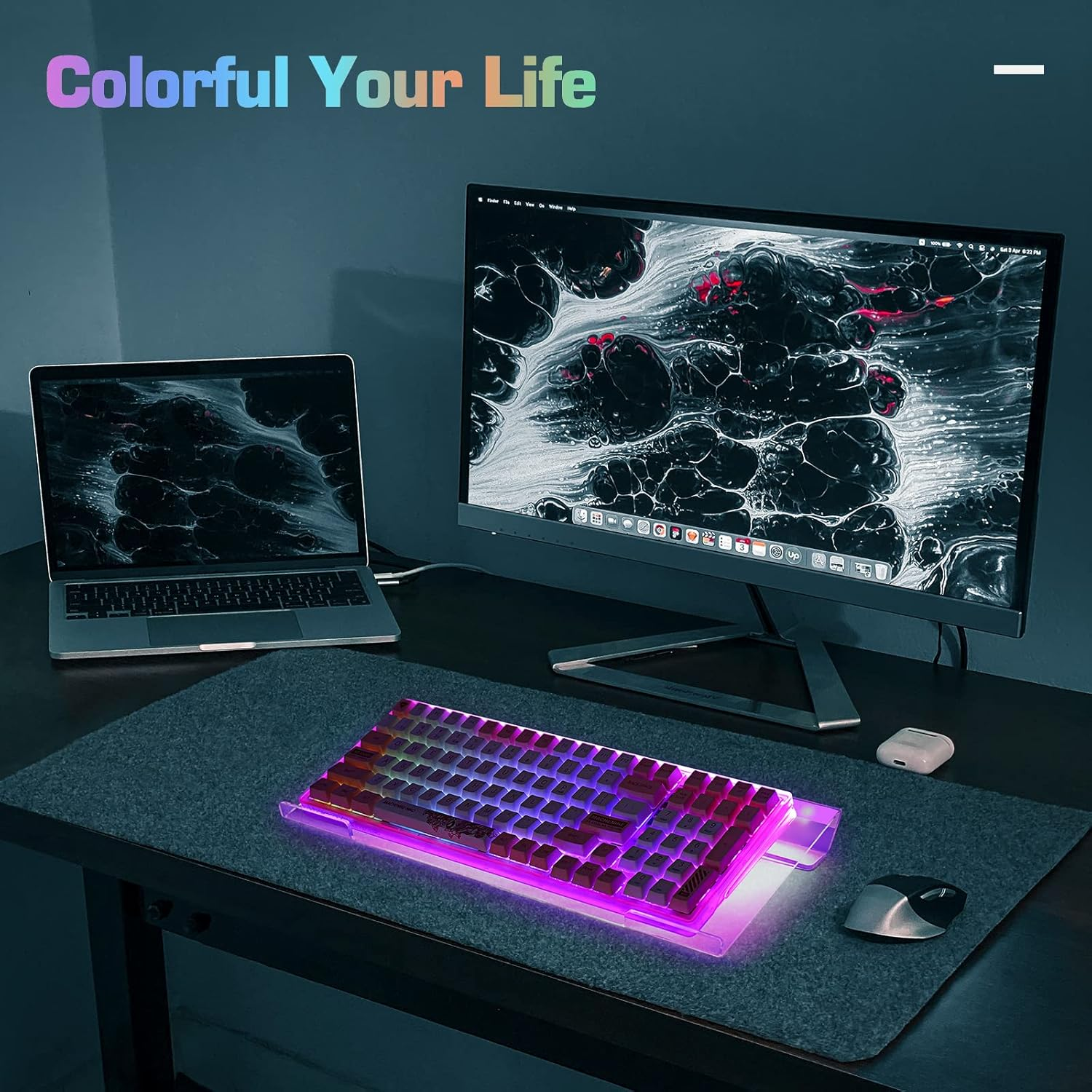 UCINNOVATE RGB Acrylic Computer Keyboard Stand, LED Backlit Keyboard Stand Tray, Gaming Keyboard USB Interface Titled Keyboard Stand for Easy Ergonomic Typing and Working Office Desk, Home, School image number 5