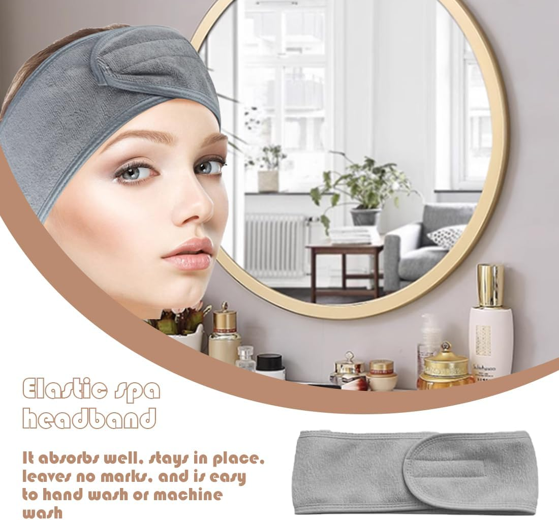 Pack of 3 Hair Bands, Cosmetic Headbands, Make-Up, Shower, Bath, Wrap, Sports Headband, Terry Towelling, Adjustable Stretch Towel with Magic Tape (Black, White And image number 4