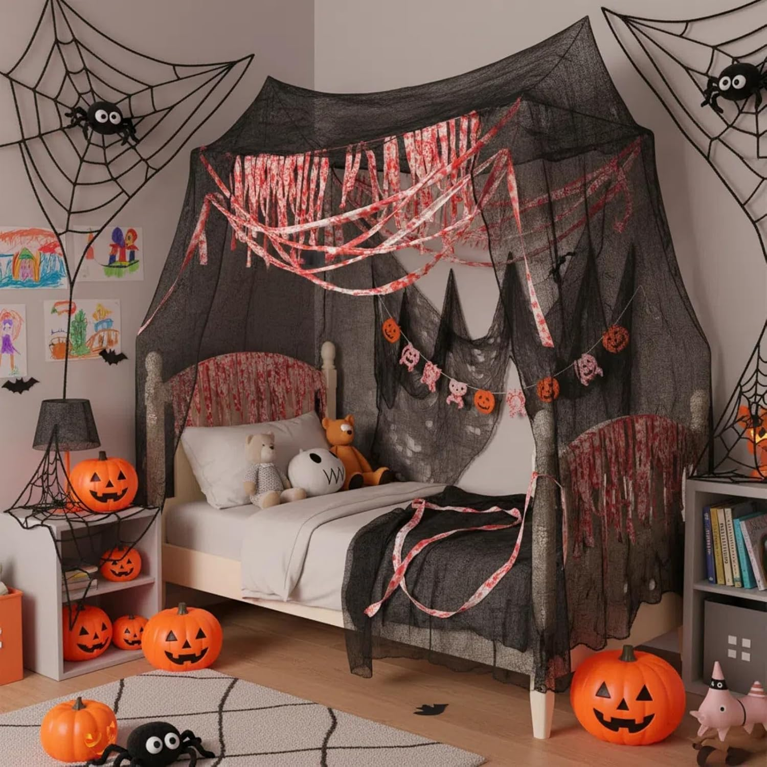 Halloween Decorations Large Spooky Black Creepy Cloth for Halloween Outdoor Indoor Decor, Bloody Creepy Gauze for Haunted House Window Wall Door Decor (215X600Cm) image number 6