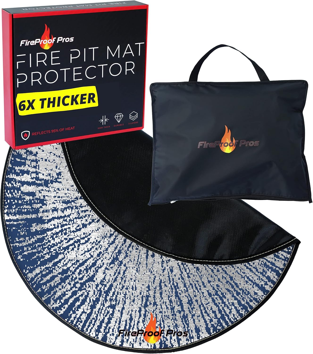 Fireproof Pros 36" Fire Pit Mat for Deck, Patio, Grass and Concrete. Thick Heat Resistant Deflector Fireproof Mat/Ember Mat. Triple Layer Fire Pit Pad, Firepit Protector, BBQ Mat for Large Fire Pit image number 3