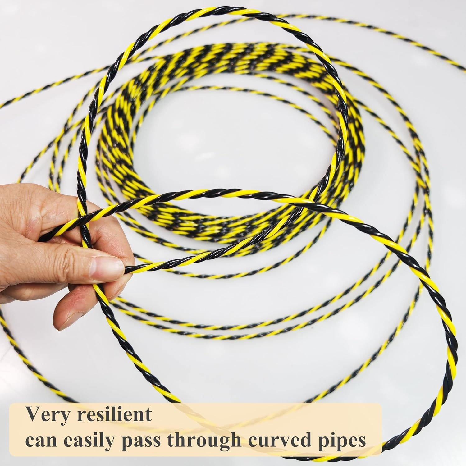 Piowio 20M/65Ft Fish Tape with Storage Tube Wire Guider Wire Threader Cable Puller for Electrical Wiring (20M Yellow+Black with Storage Tube)