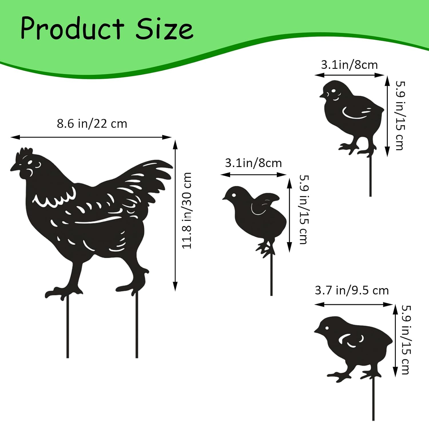 INCAUCA 4Pcs Metal Chicken Garden Stakes, Decorative Hen and Chicks Yard Stakes, Metal Animal Yard Decor, Chicken Art Silhouette Statue for Lawn Patio Gazon Outdoor Ornament image number 1