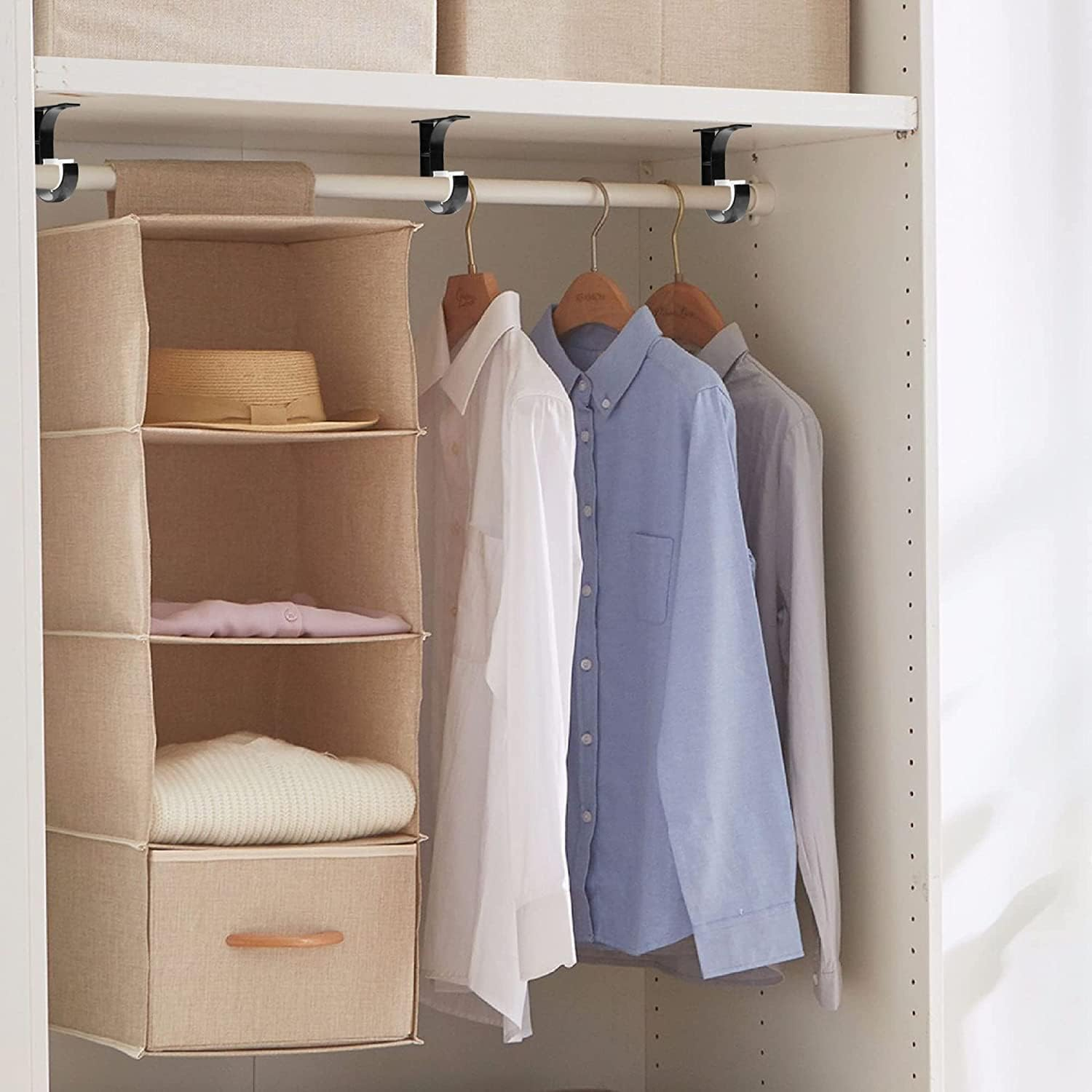 4 Pack Ceiling Curtain Pole Brackets, Heavy Duty Curtain Rail Bracket, Aluminum Alloy, Black Curtain Rod Support Ceiling Brackets Holders for 25Mm to 30Mm Drapery Poles