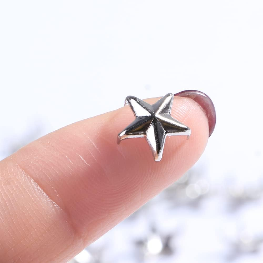 Leadigol 100PCS Metal Star Nailhead,Silver Color Star Shape Spikes Studs Spot for DIY Leather Craft image number 3