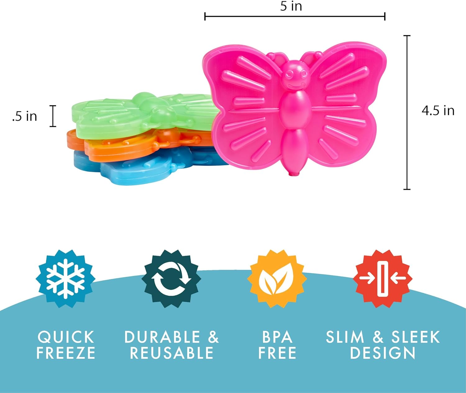 Cool Coolers Kids Lunch Box Ice Packs, Slim Ice Packs for Lunch Bags, Lunch Ice Packs Reusablemulticolored 4 Pack (Butterfly) image number 4