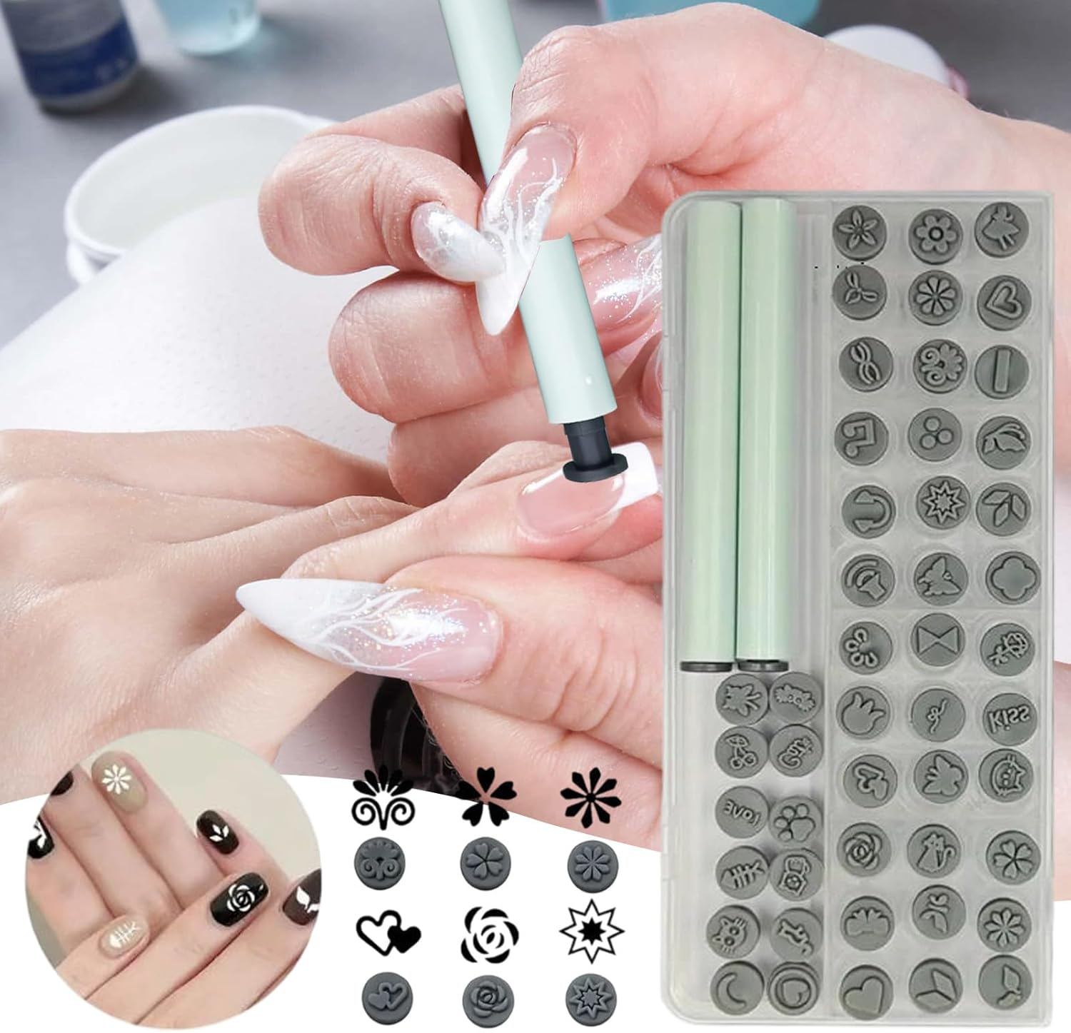 Nail Stamping Pen, Manicures Stamper Tool with Different Patterns, Art Design Tools Versatile Lightweight for Party Dating Wedding Salon image number 1