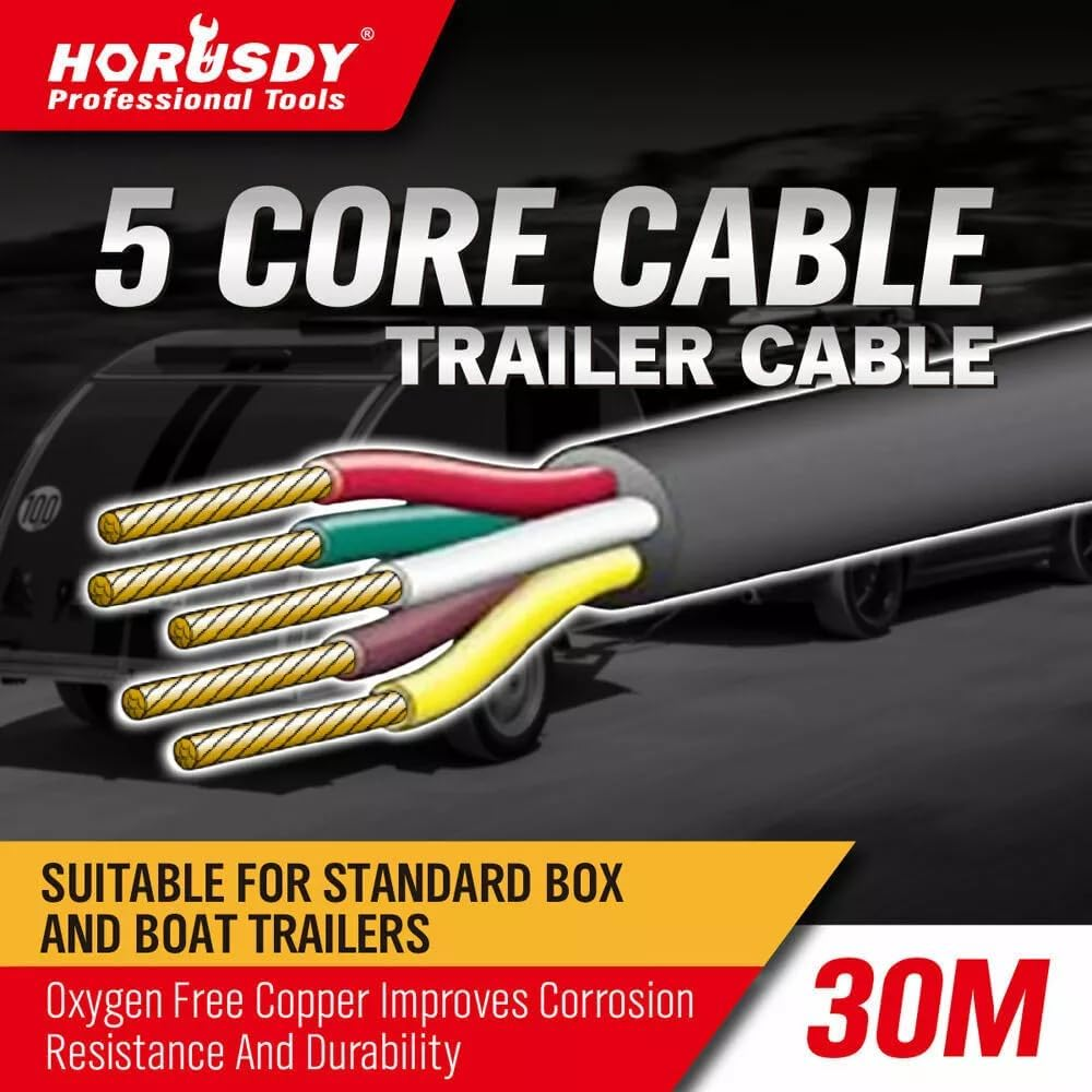 HORUSDY 30M 5-Core Trailer Cable - Heavy Duty Oxygen-Free Copper Wire for Caravan, Boat, Truck - Weatherproof and Corrosion Resistant (5-Core, 30M) image number 1