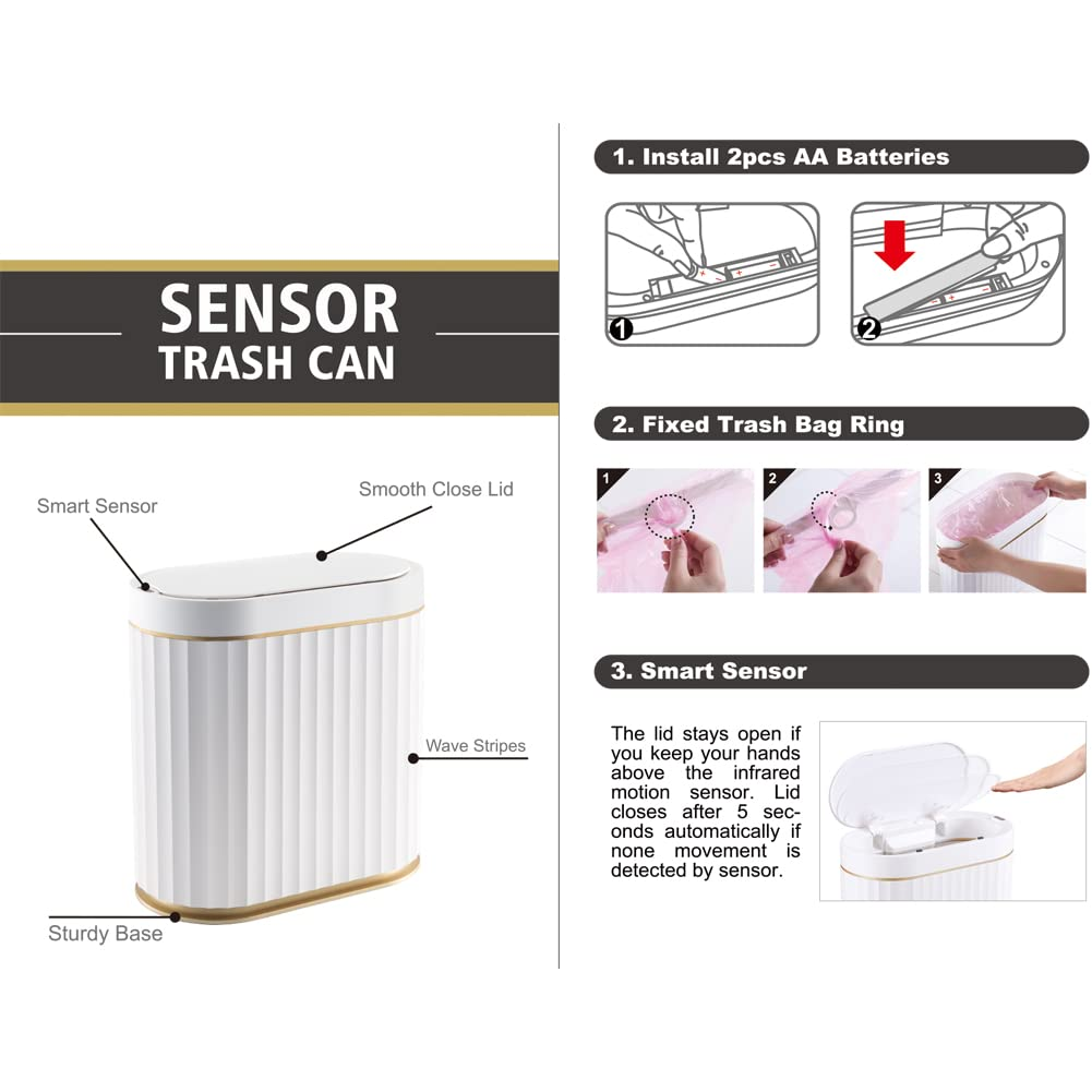 Mini Trash Bin with Lid, Slim Automatic Garbage Can, 5 Liter Waterproof Countertop Rubbish Bin, Small Plastic Motion Sensor Wastebasket for Desk, Bedroom, Office, Kitchen, Bathroom(No Battery) image number 5