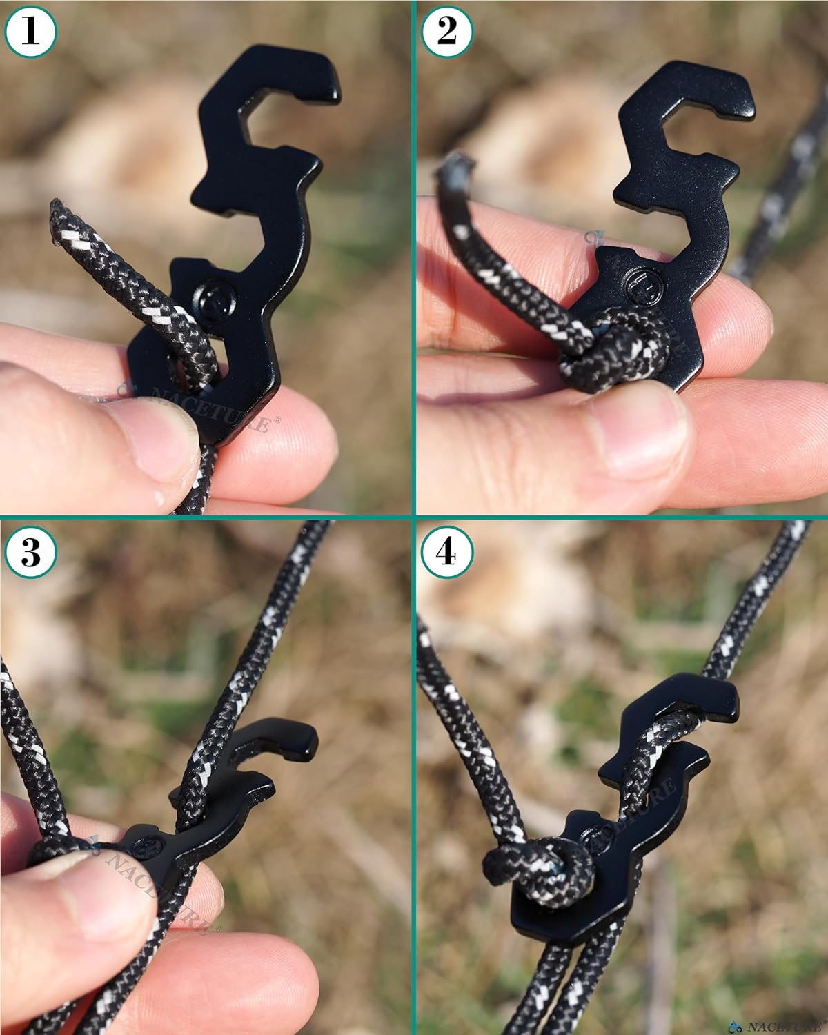 NACETURE Aluminum Alloy Rope Tensioner Camping Tent Guyline Cord Adjuster Camping of Gear for Camping, Hiking, Backpacking Ultralight Tent Stakes Guy Lines Tensioner Tent Cord (Black 20 Pack)