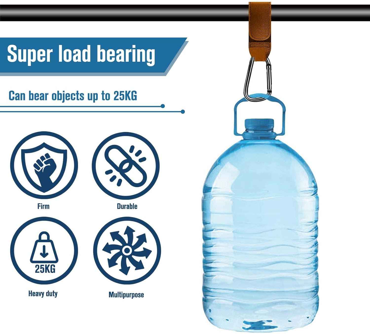 Pram Hook Clips, Pack of 2 Buggy Clips Carrier Pram Hooks, Pram Bag Holder Made of Leather, Bag Hooks for Strollers, Pram Clips, Pram Hooks for Bags, Backpack (Brown) - Brown image number 3