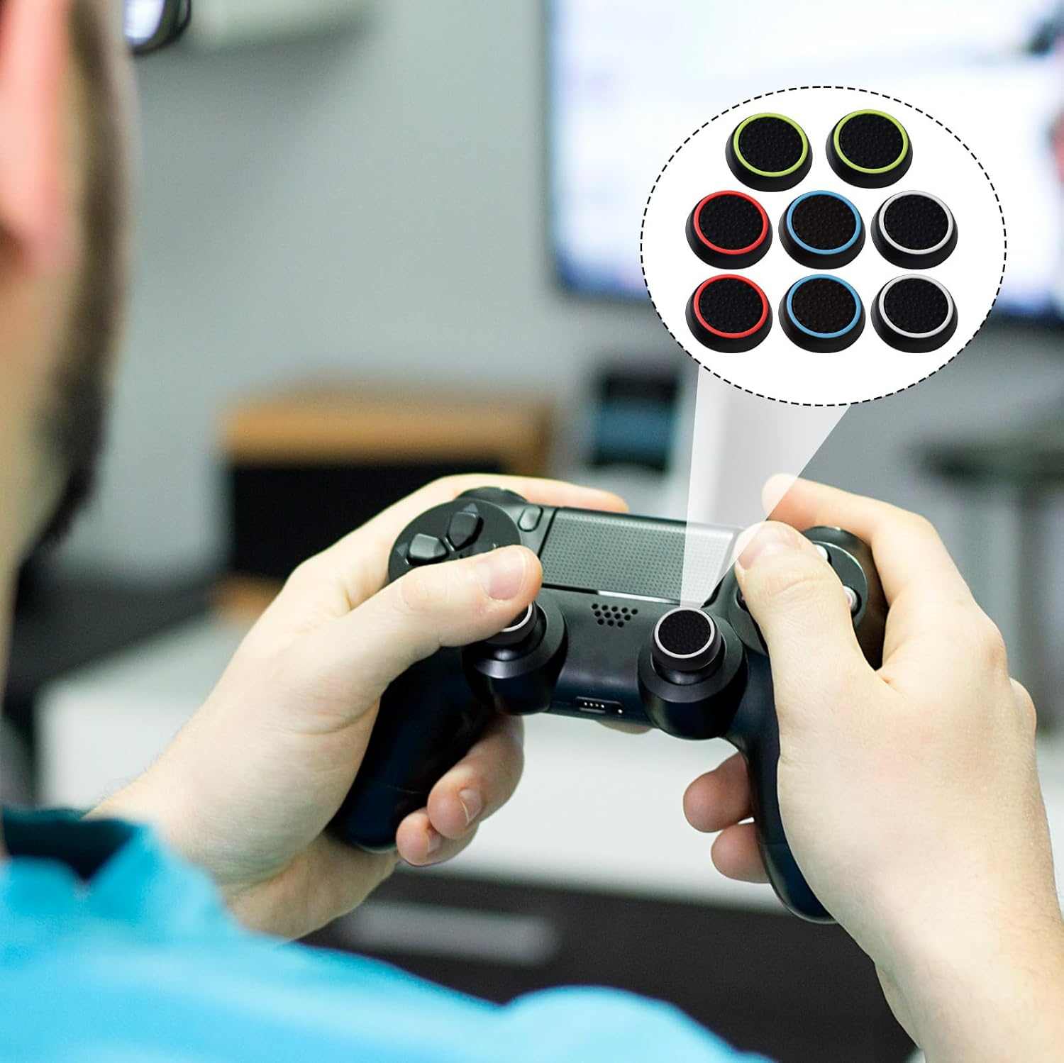 8 PCS Thumb Grips Thumb Cover Joystick Controller Performance Thumb Grips Compatible with PS5, PS4, Xbox One, Xbox Series X/S Steam Deck Etc Controller Joystick Grips (4 Colors)
