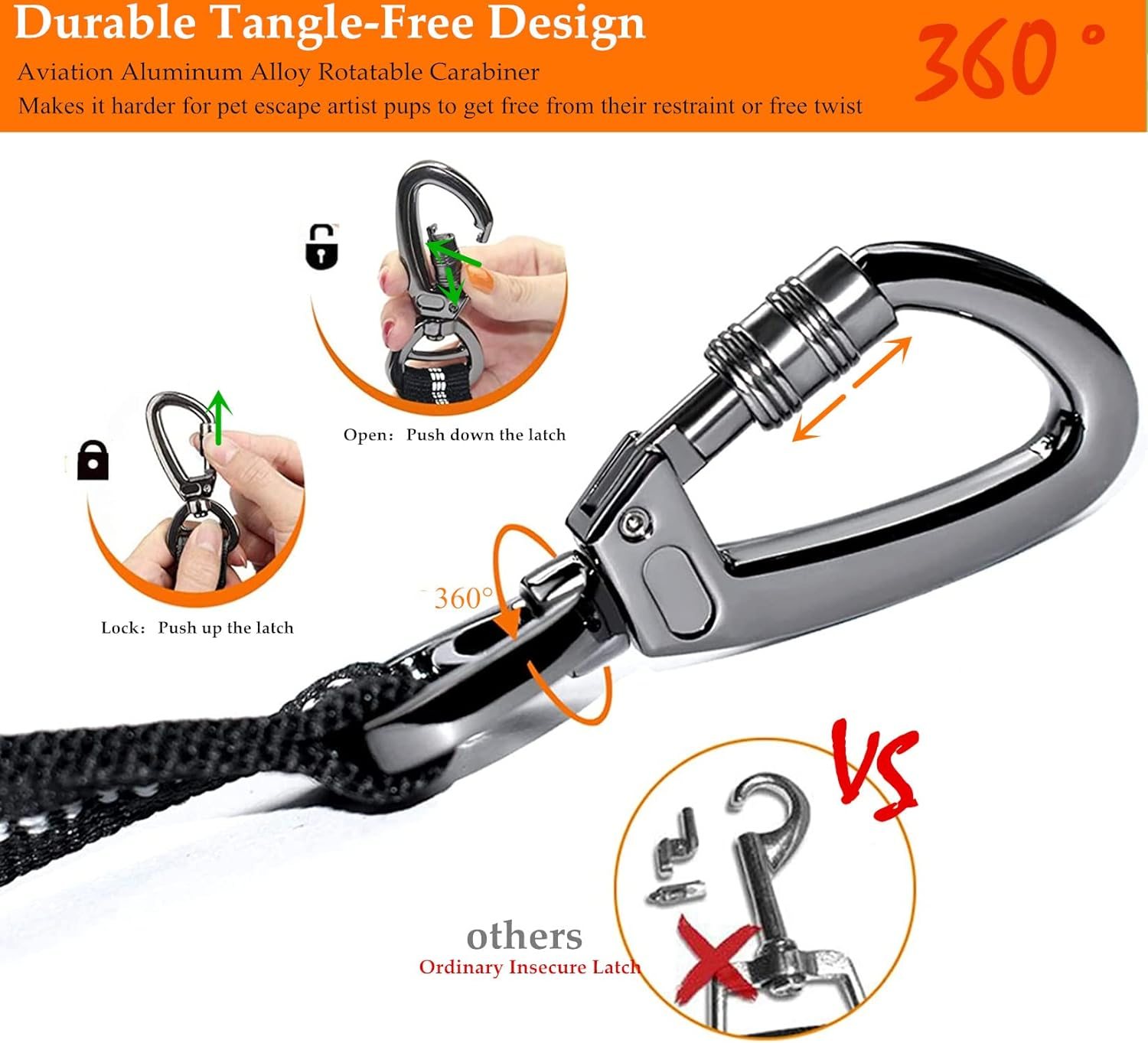 Dog Seat Belt,Adjustable Dog Seatbelt for Car,3 in 1 Dog Safety Belt Leash,Reflective Bungee Dog Car Seatbelt with Hook& Buckle, Dog Car Seat Belt with Aviation Zinc Alloy Rotatable Carabiner image number 3