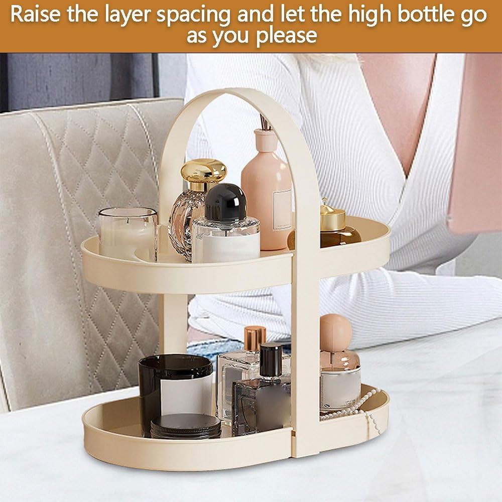 2-Tier Makeup Organizer for Vanity, Portable Cosmetic Storage Shelf for Skincare, Perfume, Lipsticks, Countertop Display Holder for Dresser or Office Deska