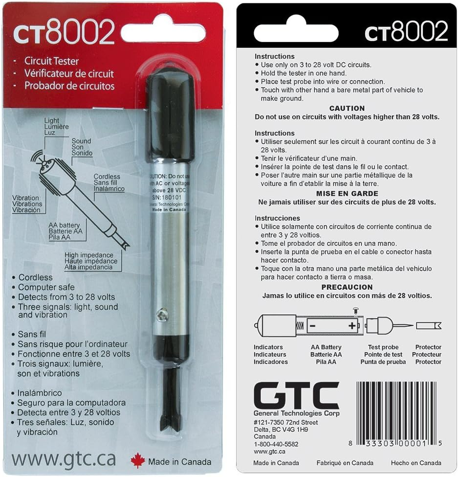 General Technologies Corp GTC CT8002 Cordless Circuit Tester, Black image number 1