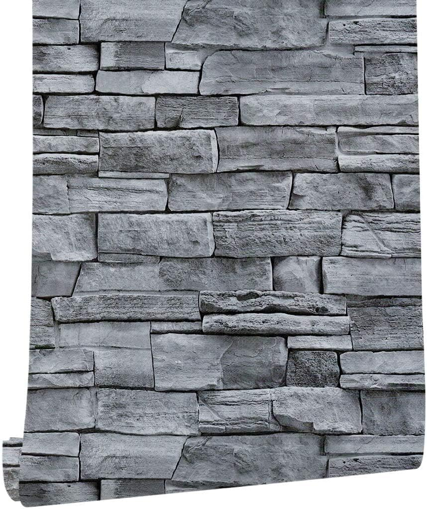 Vinyl Peel and Stick Wallpaper Brick Grey Vintage Stone Wallpaper Self Adhesive Wall 3D Contact Paper for Bedroom Livingroom Walls Decoration 45Cm X 300Cm image number 4
