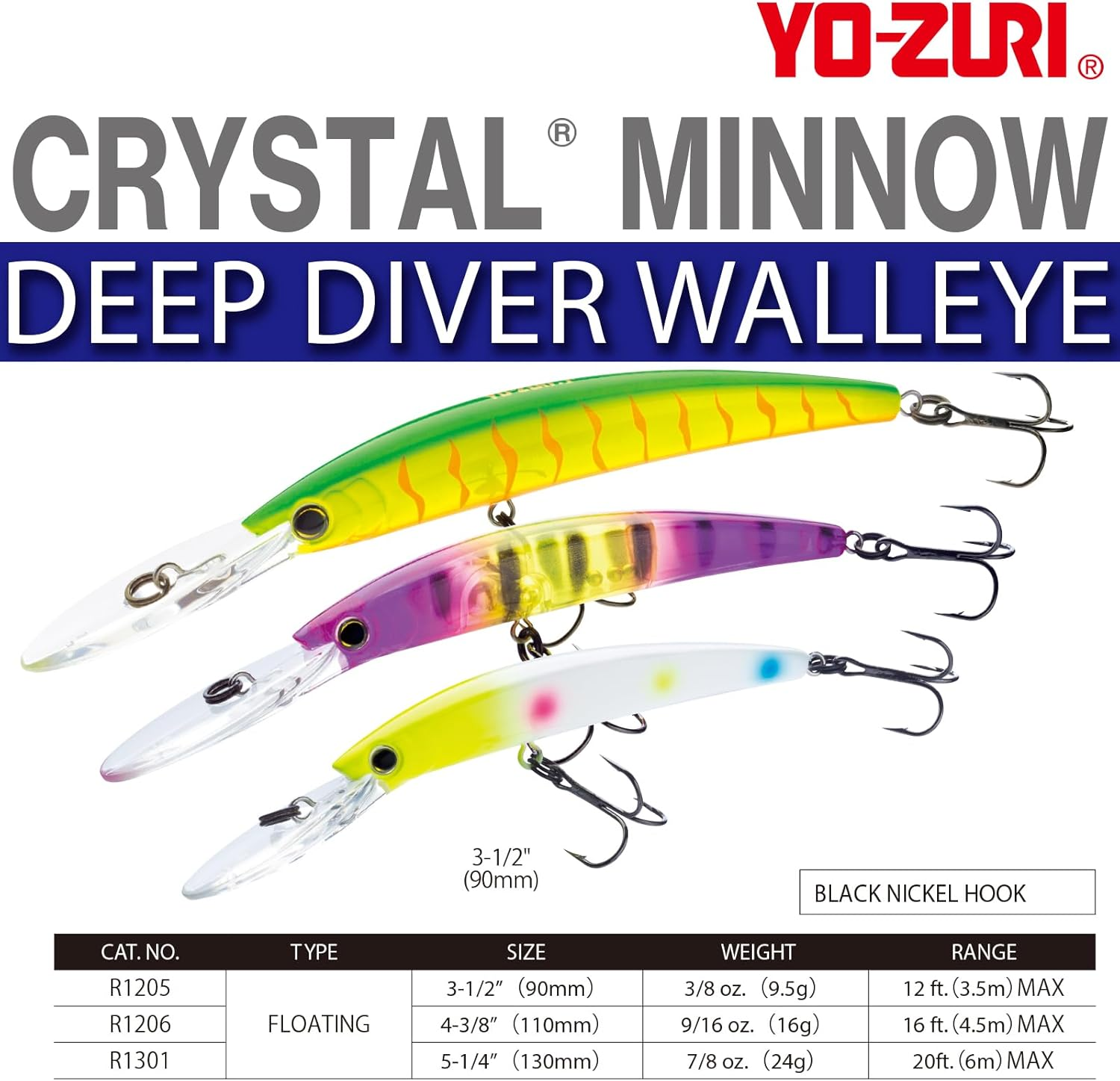 Yo-Zuri Crystal Minnow Deep Diver Walleye (F) 110Mm 4-3/8" Hot Perch Floating Deep Diver Lure