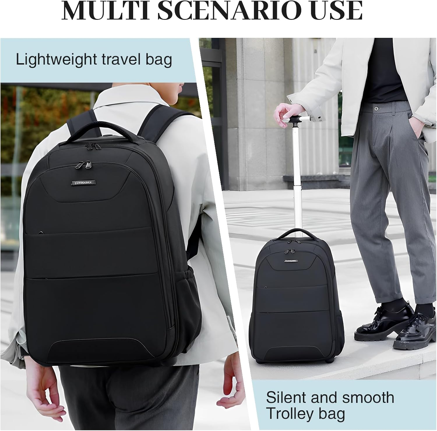 32L Rolling Backpack, Water Resistant Wheeled Backpack, Comfort Casual Durable and Effortlessly to Carry Laptop Books and Documents, Hidden Shoulder Straps for Business Travel image number 4