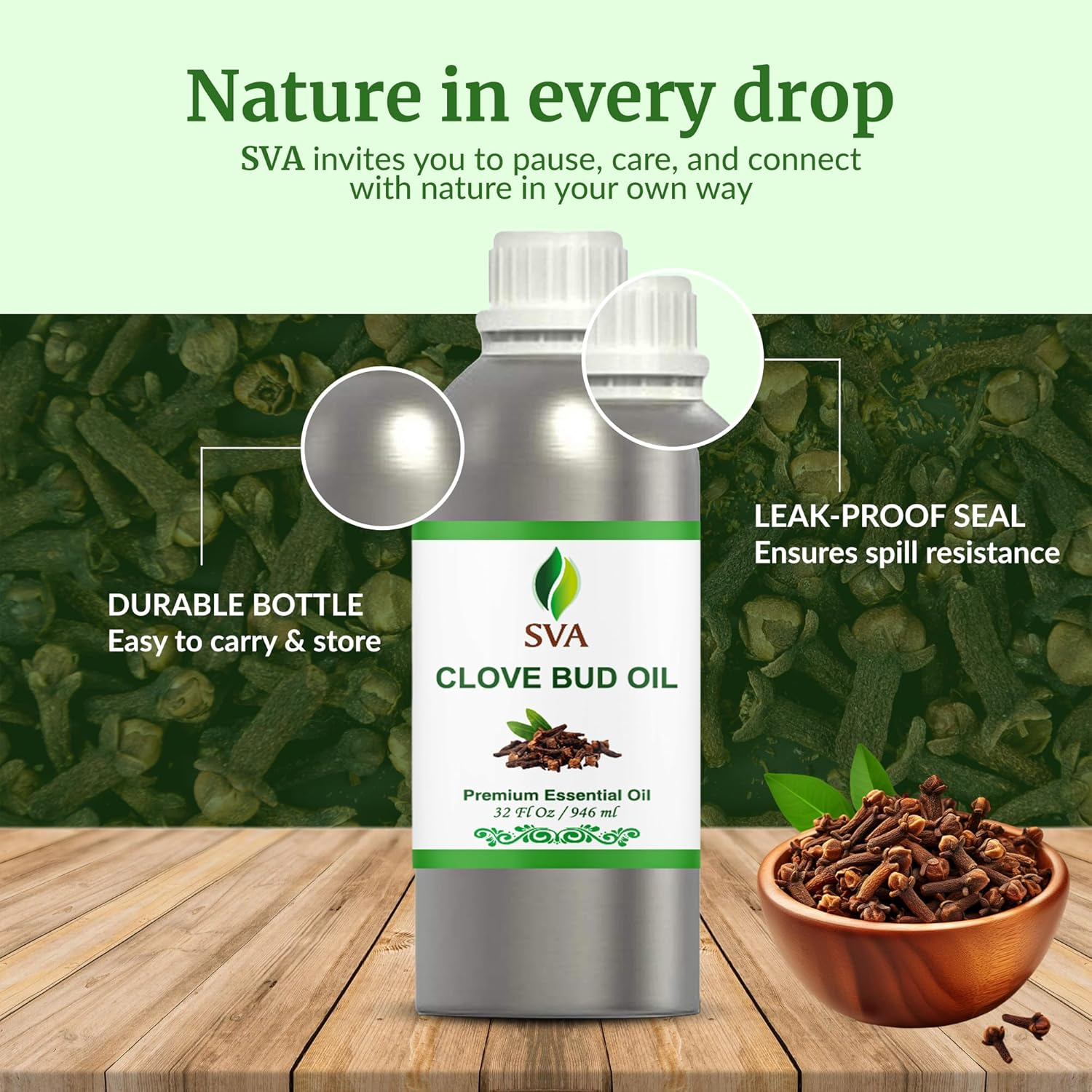 SVA Clove Bud Essential Oil 32 Oz 100% Pure Natural Undiluted Premium Therapeutic Grade Oil Huge Bottle for Skin, Teeth, Diffuser, Aromatherapy image number 2