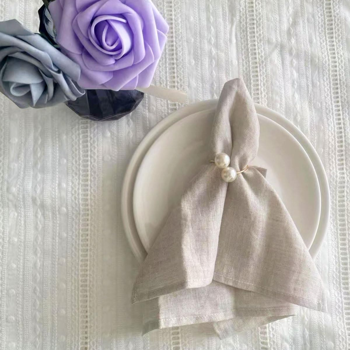 Plobeca Home Linen Napkins Set of 4, 100% Linen Cloth Napkins Washable Solid Color Napkins 20X20 Inch for Family Dinner, Thanksgiving image number 2