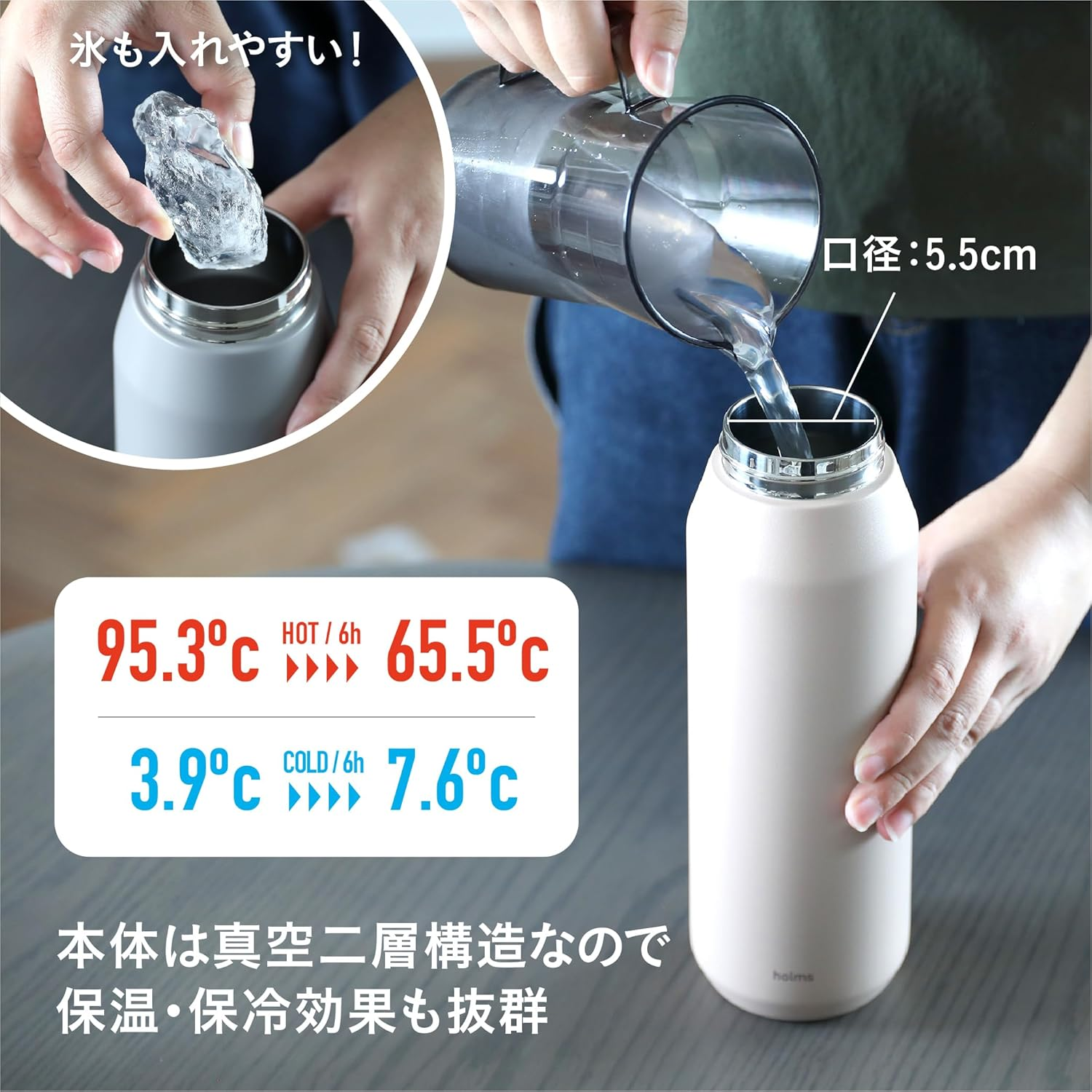 CBJAPAN Water Bottle, One-Touch Open, 3.3 Gal (1 L) Beige, Direct Drinking, Vacuum Insulated, Double Layer Construction, Stainless Steel Bottle, One-Touch Active Bottle, 1000 Holms