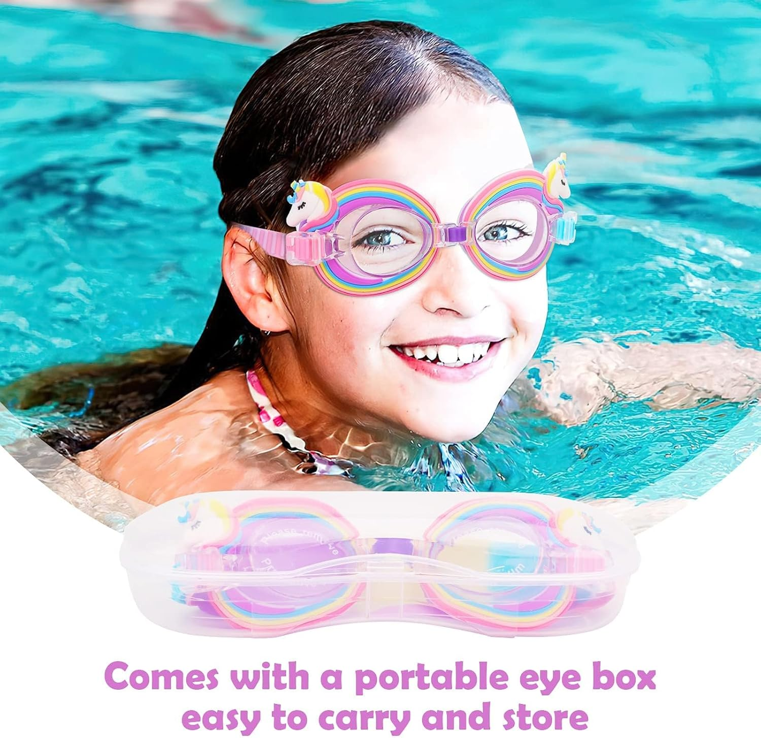 BLAZDEVE Unicorn Girl Swimming Goggles, anti Fog Leak Proof Child Swim Glasses, Waterproof Anti- UV Clear Vision Water Pool Goggles, Adjustable Straps Cute Goggles for 3-15 Years Old