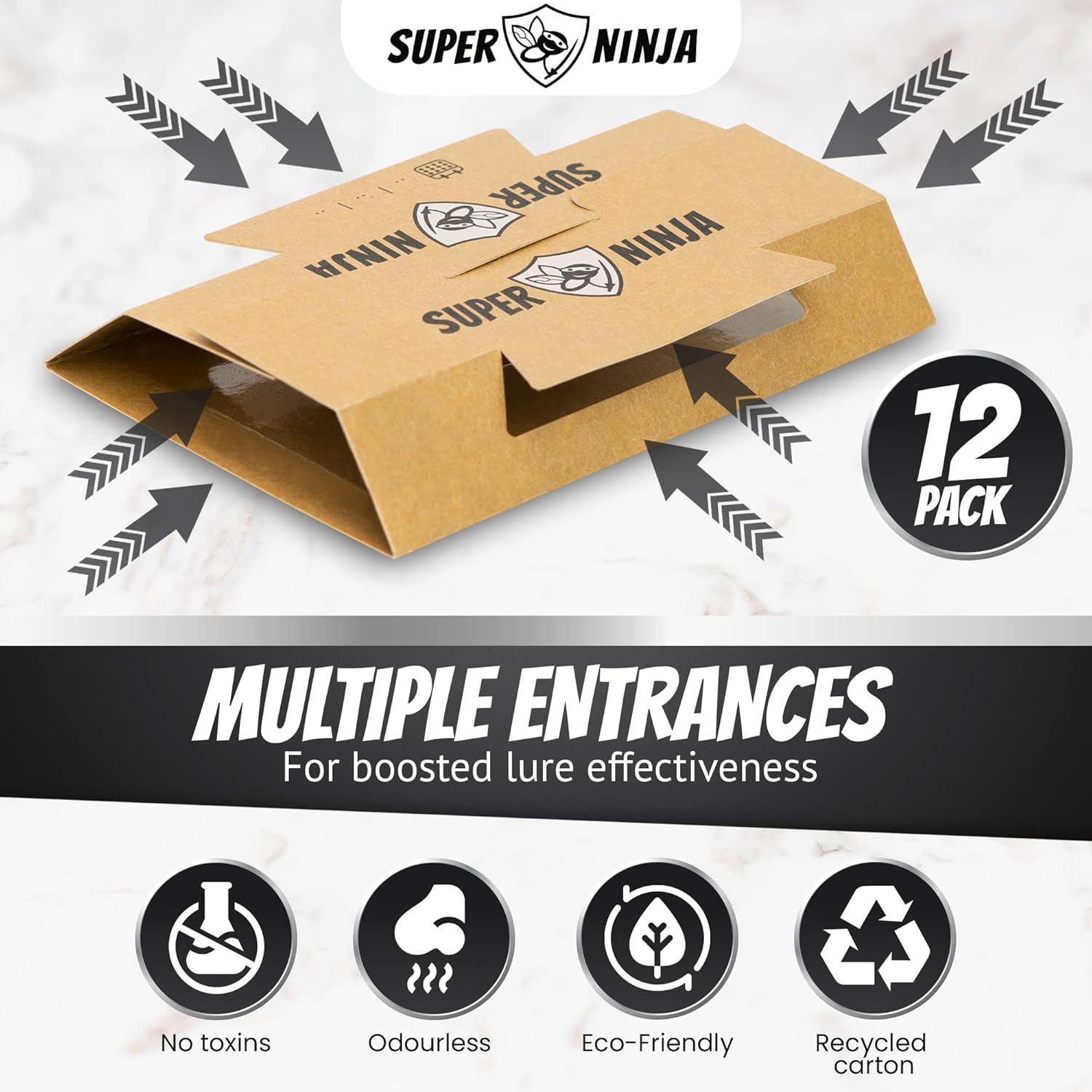 Super Ninja Cockroaches Killer - 12 Traps - Highly Effective and Ecological Cockroach Trap - User Friendly - up to 3 Months per Trap image number 2