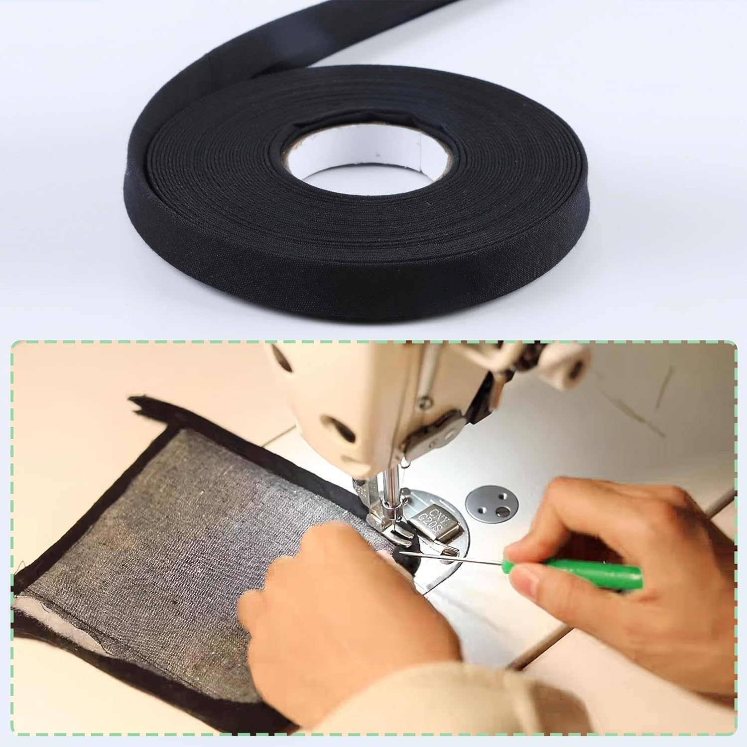 1/2 Inch Double Fold Bias Tape, 10 Yards Bias Binding Tape Fabric Tape for Sewing Hemming Seaming Quilting Piping (Black) - White image number 6