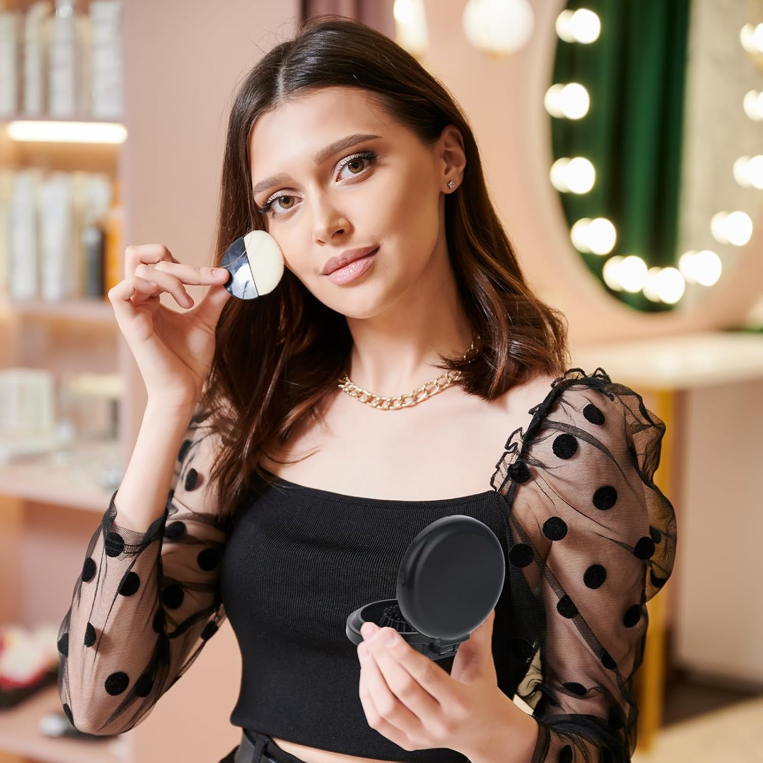 Round Folding Hair Brush, 2 Pieces Mini Hair Brush with Mirror Pocket Hair Massage Comb Portable Foldable Hair Brush Small Compact Purse Brush Travel Size Wet Hair Brushes for Women Girls Men image number 1