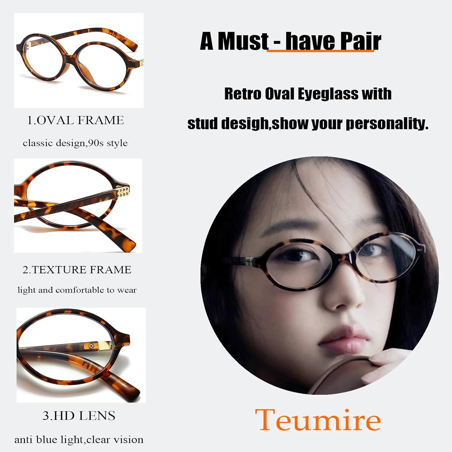 Retro Oval Glasses for Men Women 90S Style Blue Light Blocker Fake Nerd Eyeglasses - 43. Millimeters, A03 Transparent image number 2