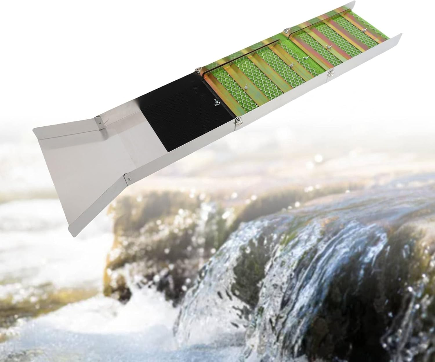 Bewinner 50 Inch Gold Panning Sluice Box Kit with Accessories, Lightweight Aluminum Alloy Prospecting Tool for River Creek Mining, Portable Foldable Backpack Design image number 3