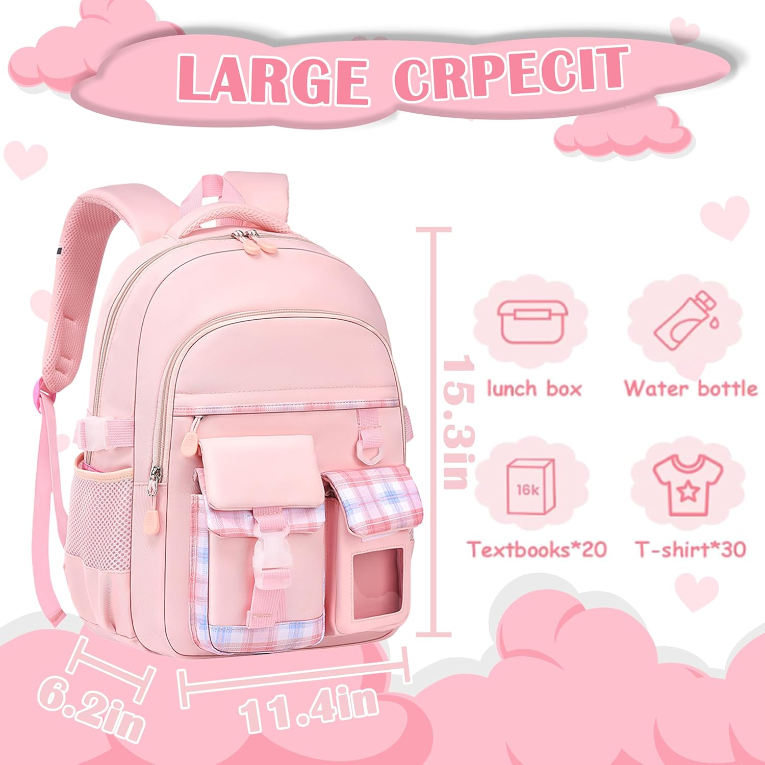 Lifelix School Backpack for Girls Kids Cute Pink Bookbag for Elementary Middle Schoolbag Backpacks Ages 6-14 image number 4