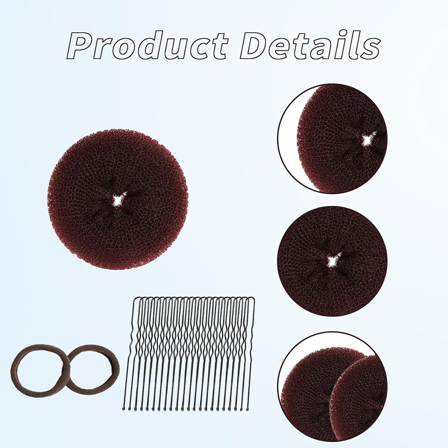 Set of 4 Hair Bun Makers, Hair Bun Maker Set, Hair Bun Maker, Hairstyle Aid Small and Large, Hair Cushion, Hair Donut, Bun Cushion with 2 Hair Bands, 10 U-Shaped Hair Clips, Hair Pin for Children And image number 5