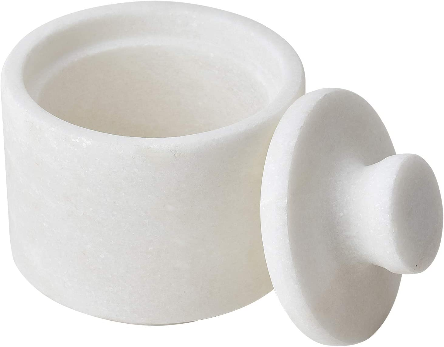 Rissetree White Marble Salt Cellar Keeper with Lid, Classic Style, Spice Jar, 3" X 3" Diameter image number 2