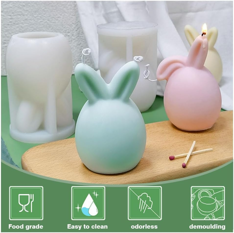 2 Pcs Rabbit Candle Mould,Easter Rabbit & Soap Silicone Mold,Bunny for Cake Decorating,Easter Decorating,Candle Crafts,Clay Art Craft Home Decor image number 3