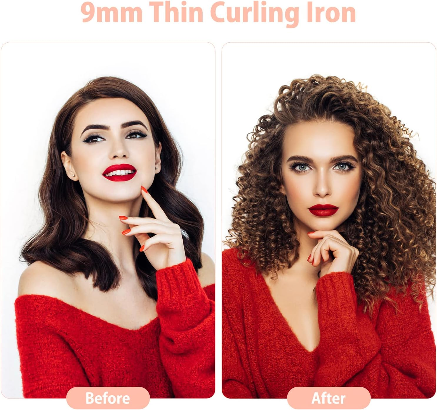 Curling Iron Small Curls, 9 Mm Ceramic Curling Iron Thin for Short/Medium Hair, Afro Curls, Small Curlers with Gloves (Reusable Packaging) image number 3