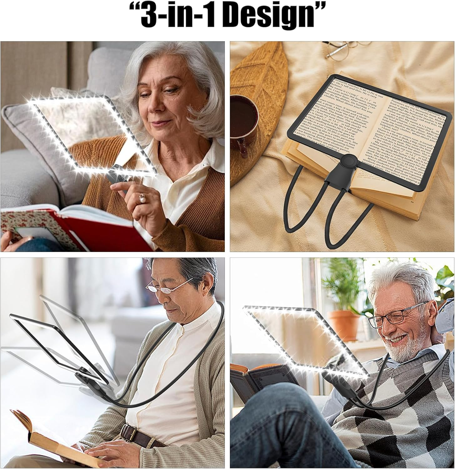 Hands Free Magnifying Glass with Light, 5X Magnifying Glasses for Reading, 48 Leds Lighted Magnifiers, Large Full Page Magnifier for Seniors Low Vision Close Work